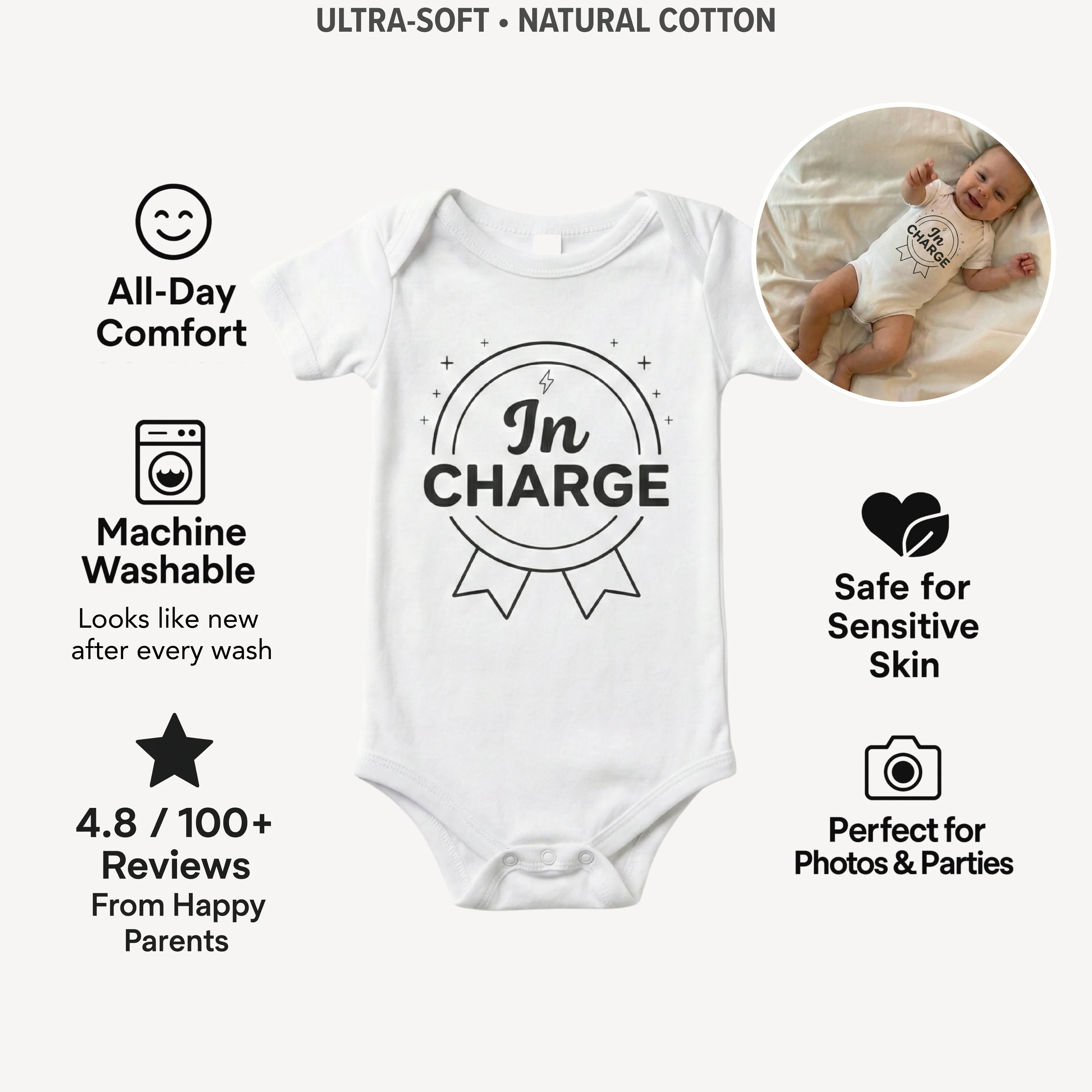 AMA™ "In Charge" – Funny Baby Bodysuit - Image 3