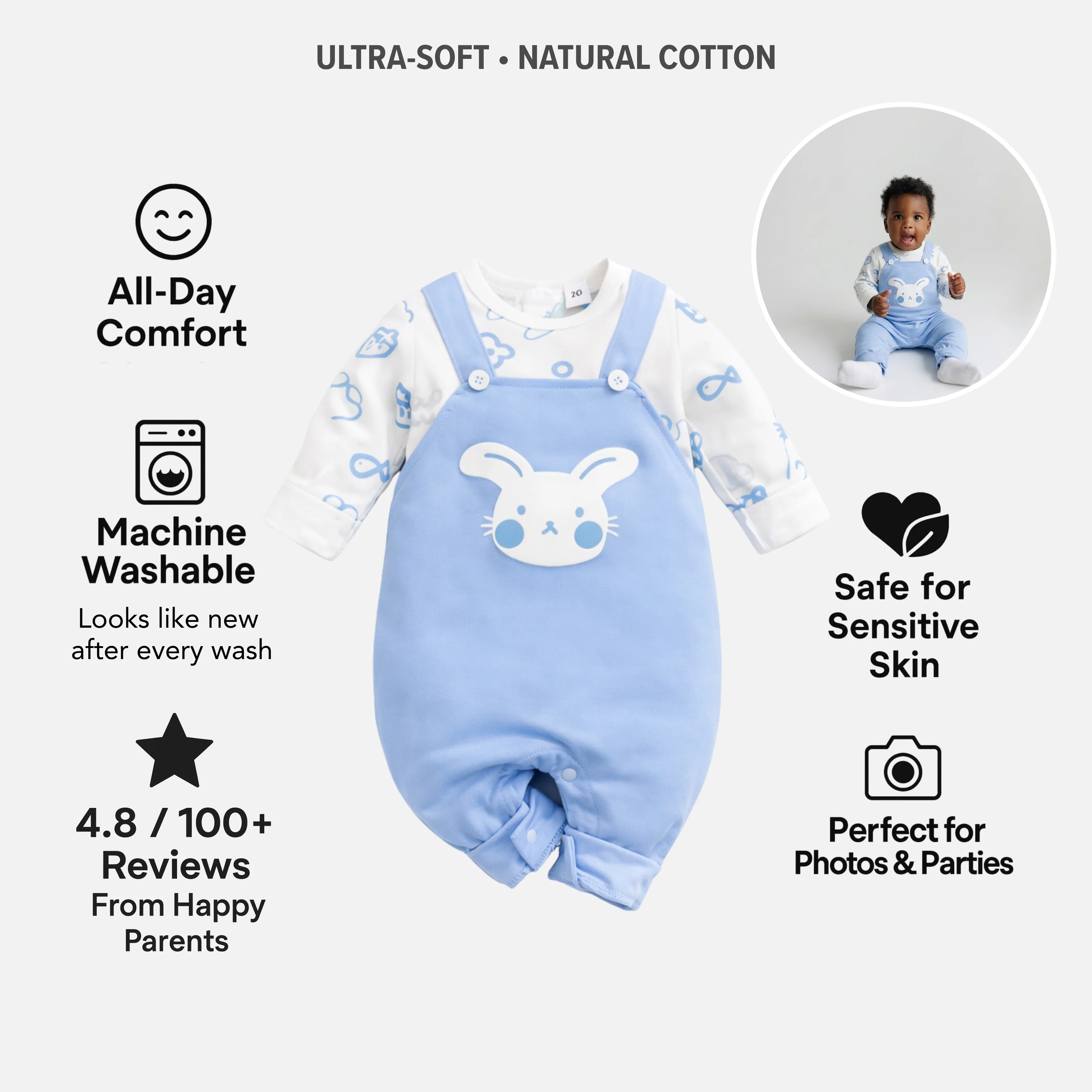 AMA™ Little Blue Bunny Kids Onesie - Image 4