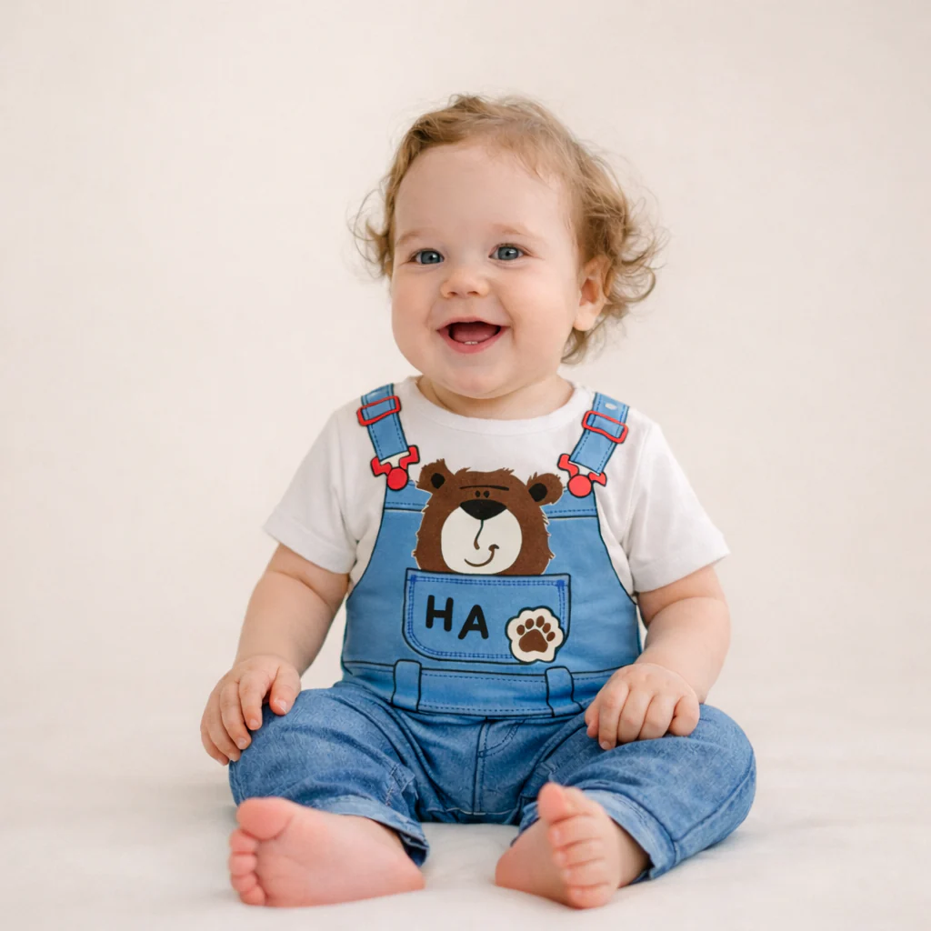 AMA™ Little Denim Bear Kids Onesie - Image 2
