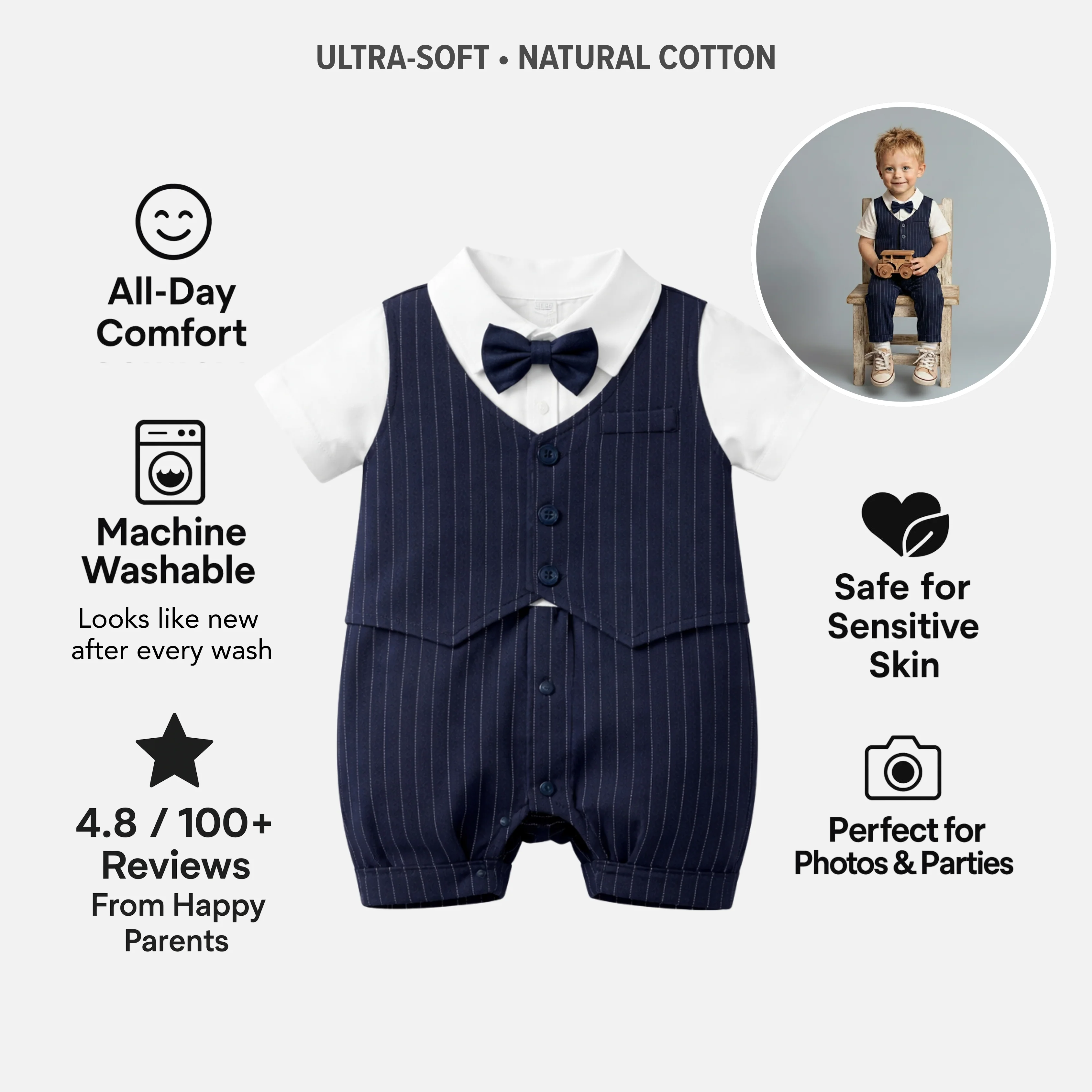 AMA™ Little Gentleman Bowtie Kids Onesie - Image 3