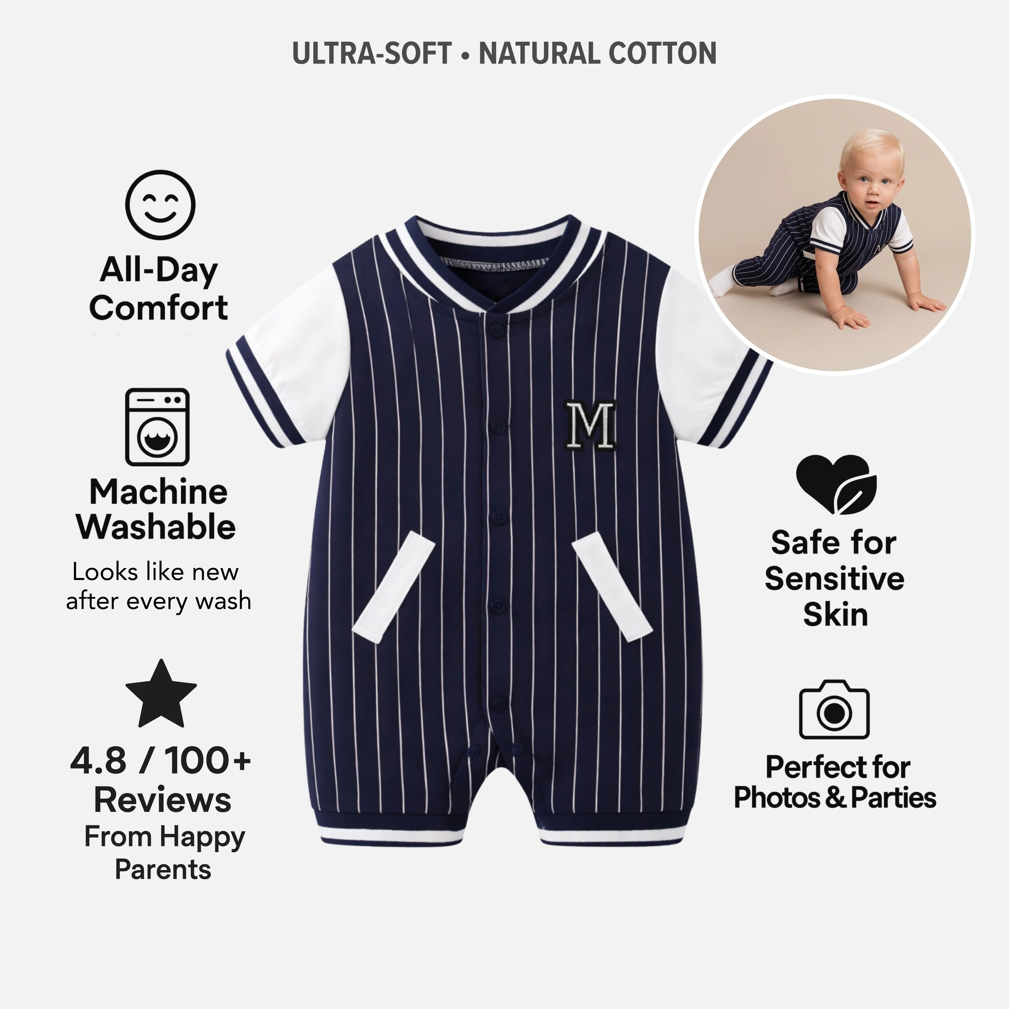 AMA™ Little MVP Pinstripe Kids Onesie - Image 4
