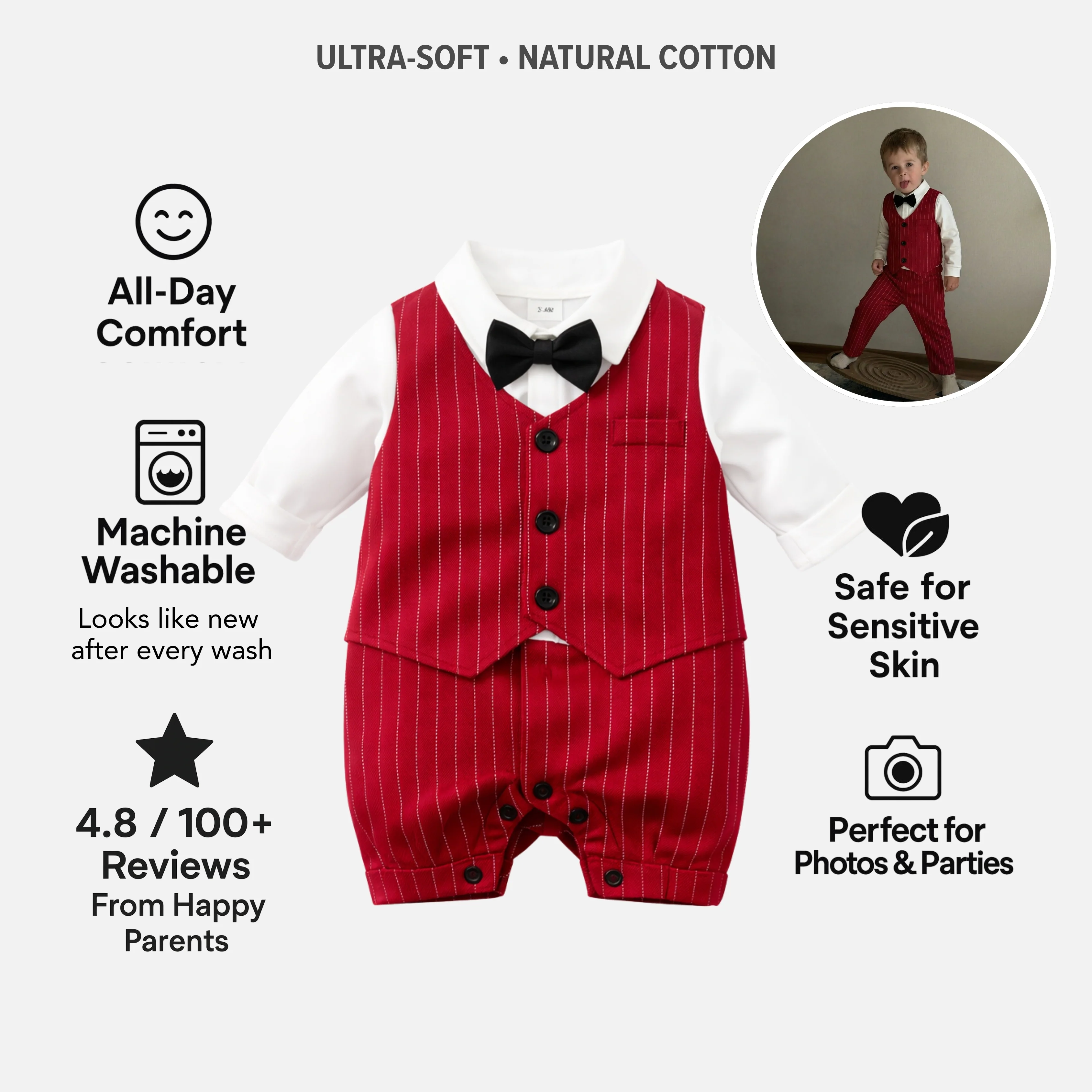AMA™ Little Red Gentleman Kids Onesie - Image 3