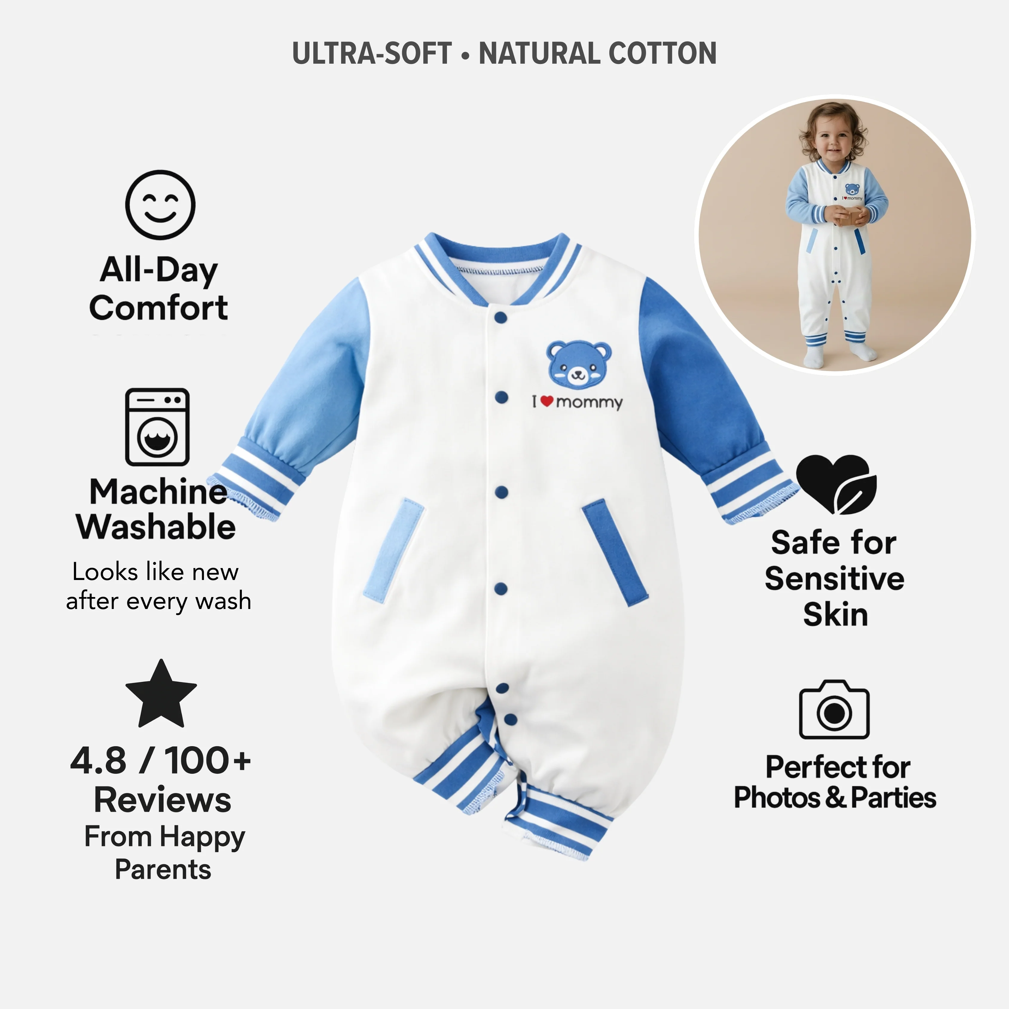 AMA™ Little Soccer Bear Kids Onesie - Image 4