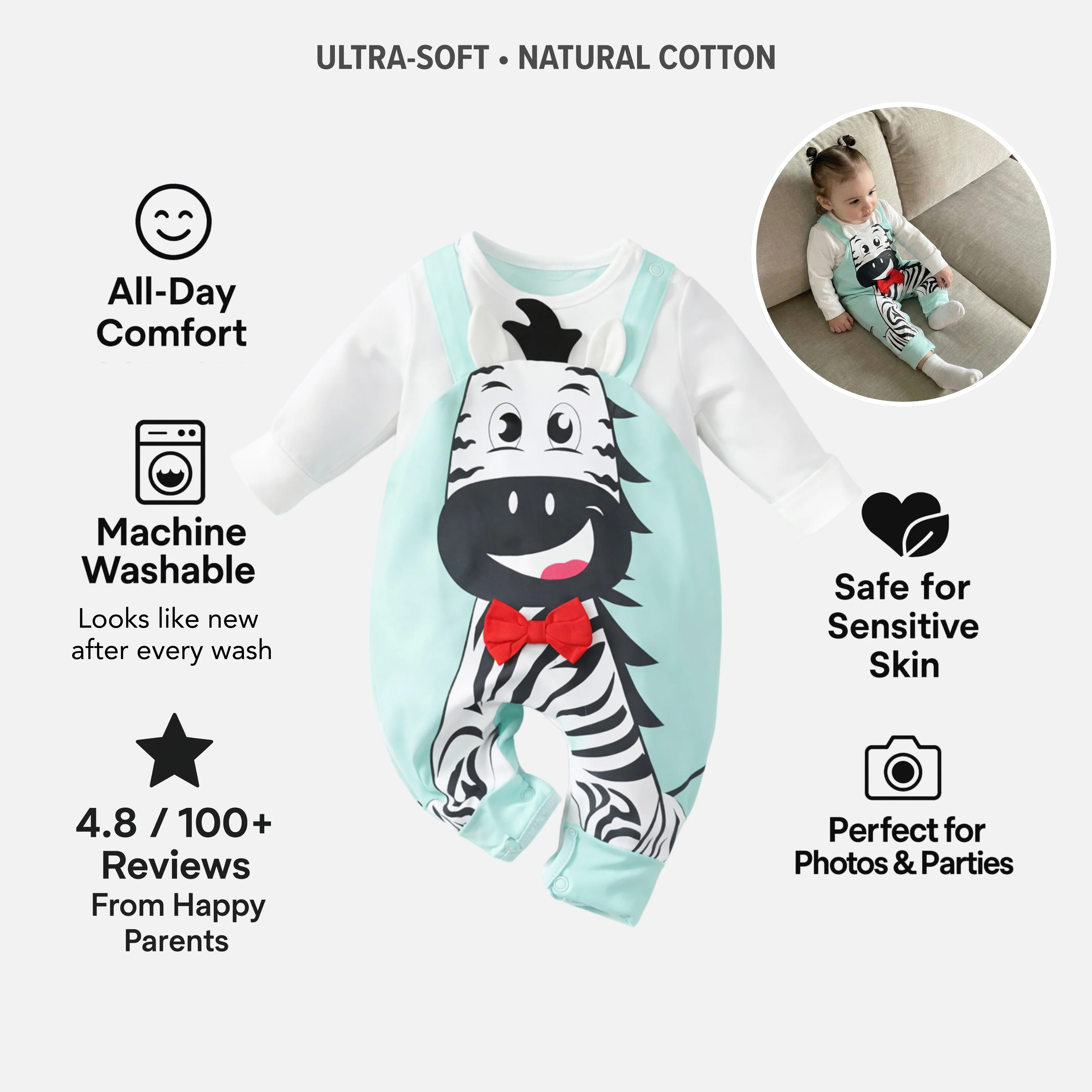 AMA™ Little Zebra Bowtie Kids Onesie - Image 3