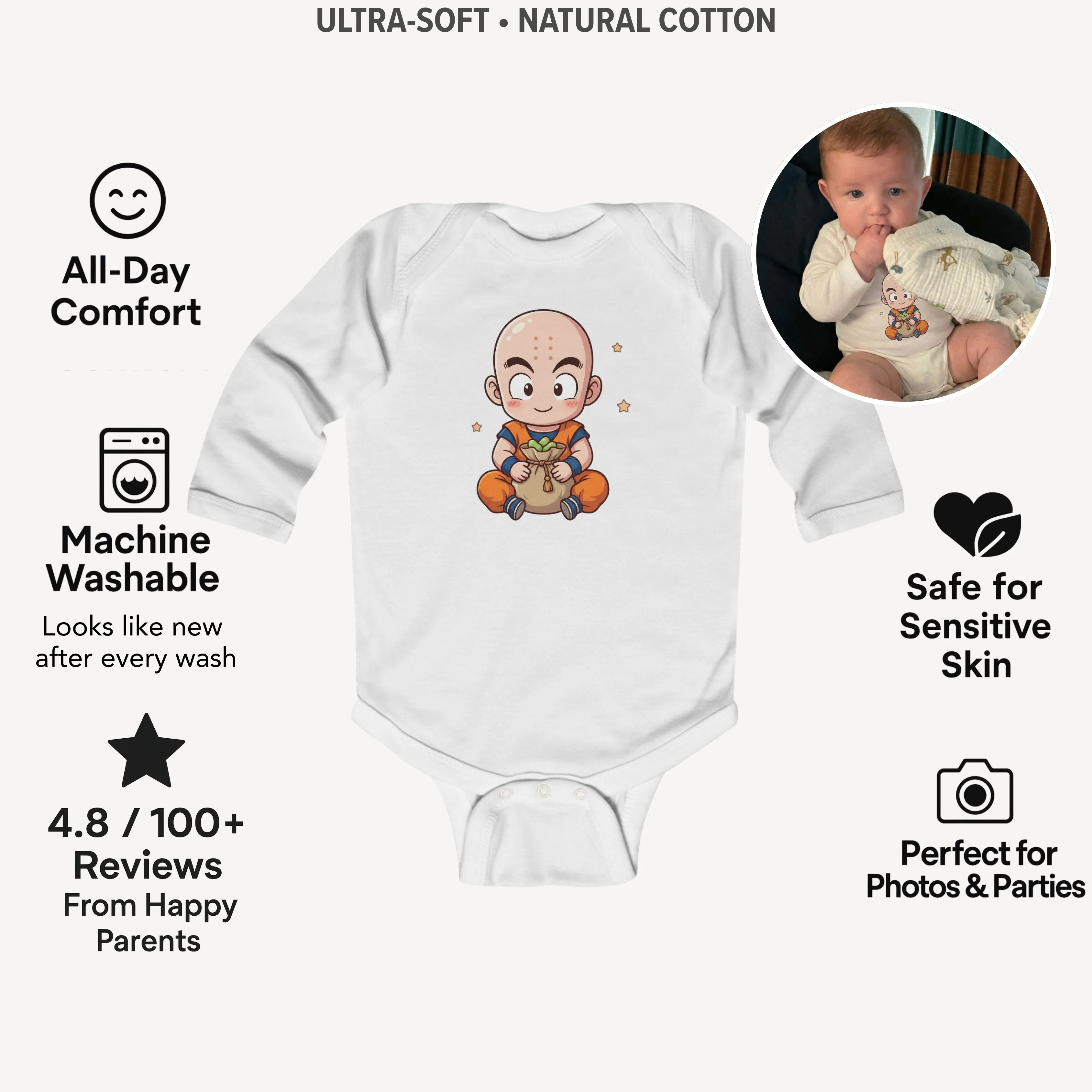 AMA™ Сhibi Krillin Kids Bodysuit - Image 3